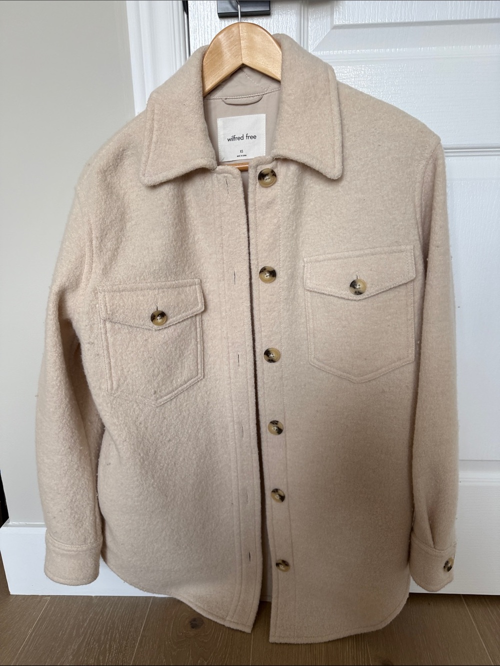 Wilfred Cream Button-Up Wool Shirt Jacket